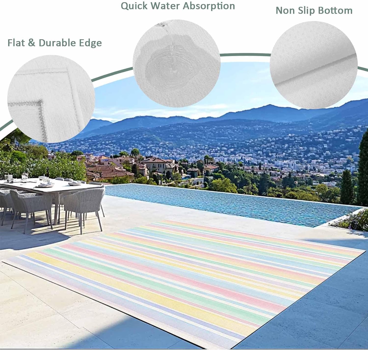 Colorful Striped Plastic Straw Indoor‑Outdoor Area Rug