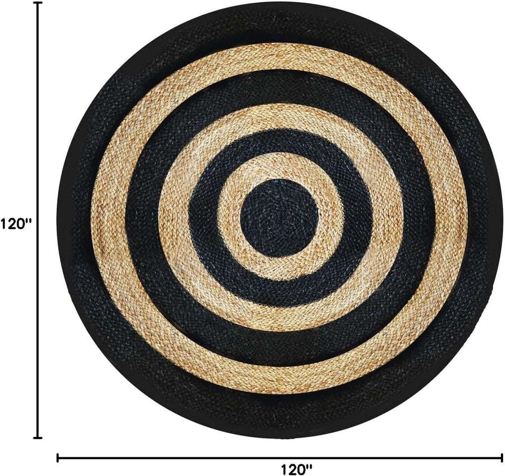 Handmade Black‑Ring Jute Round Farmhouse Rug