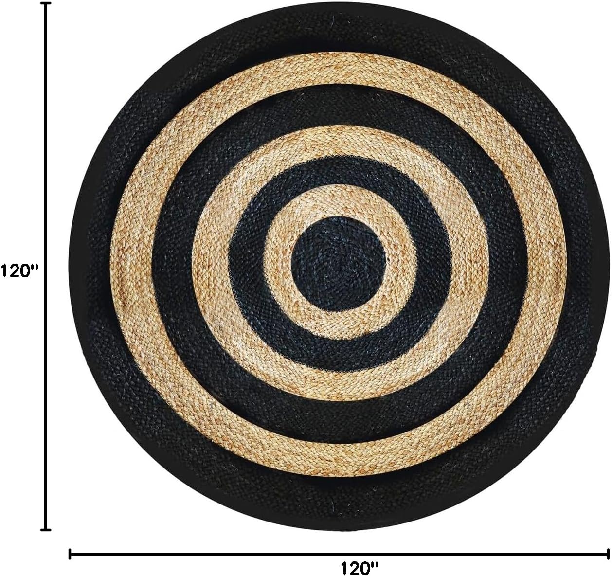 Handmade Black‑Ring Jute Round Farmhouse Rug