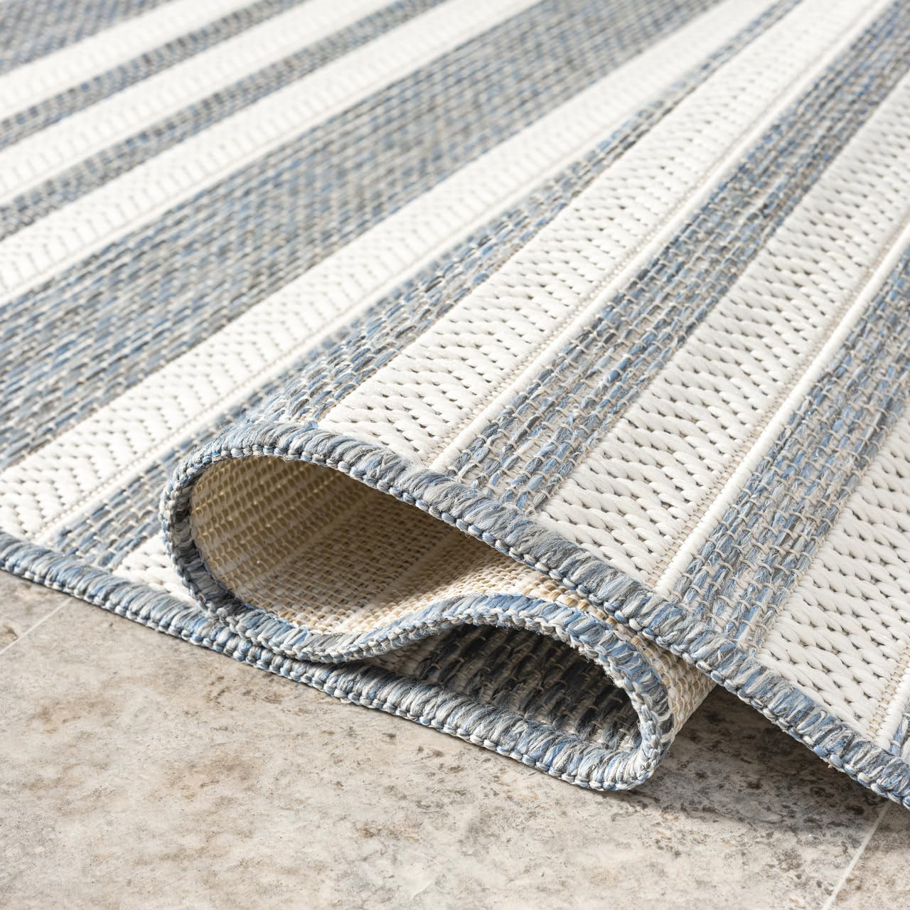Blue Striped UV‑Protected Indoor‑Outdoor Area Rug