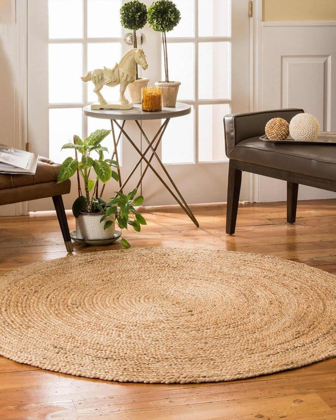 Braided Reversible Jute Round Area Rug