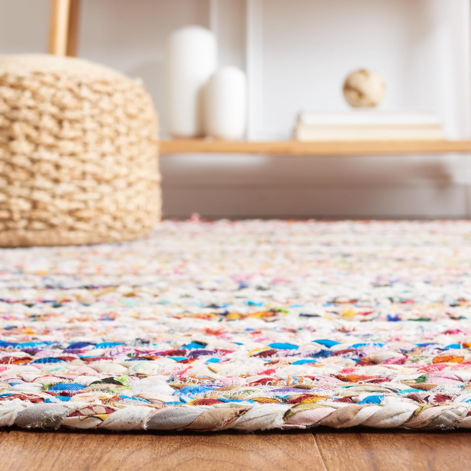 Braided Multicolor Beige Jute Round Rug