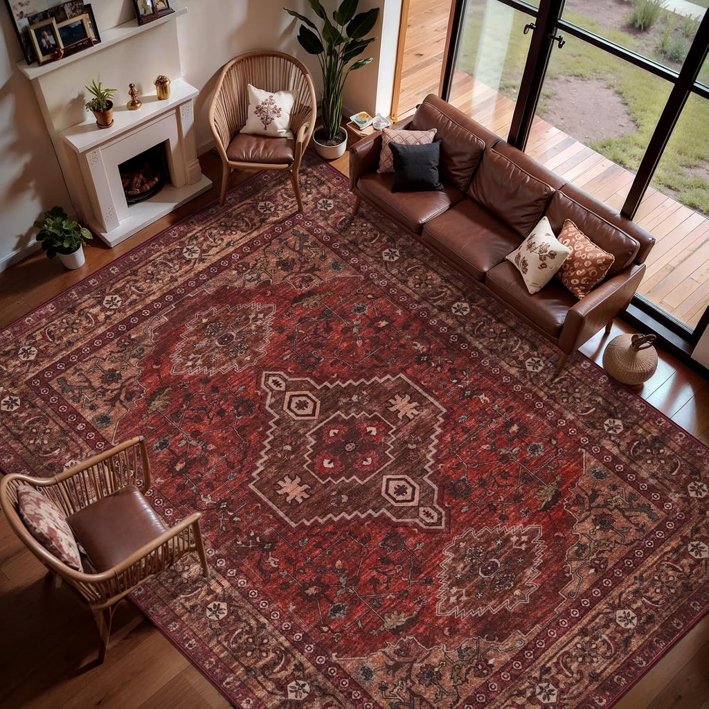 Red Washable Non‑Slip Area Rug