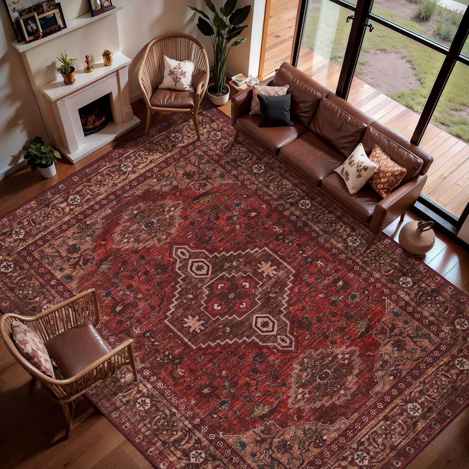 Red Washable Non‑Slip Area Rug
