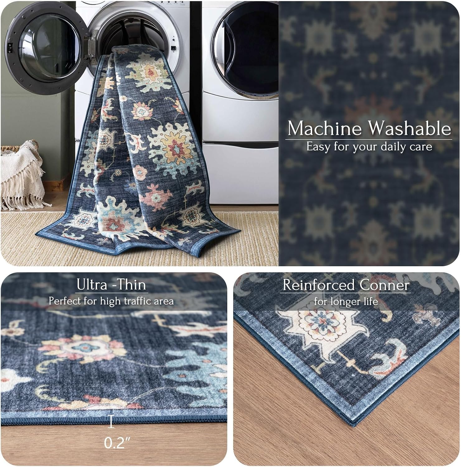 Boho Distressed Oriental Washable Area Rug