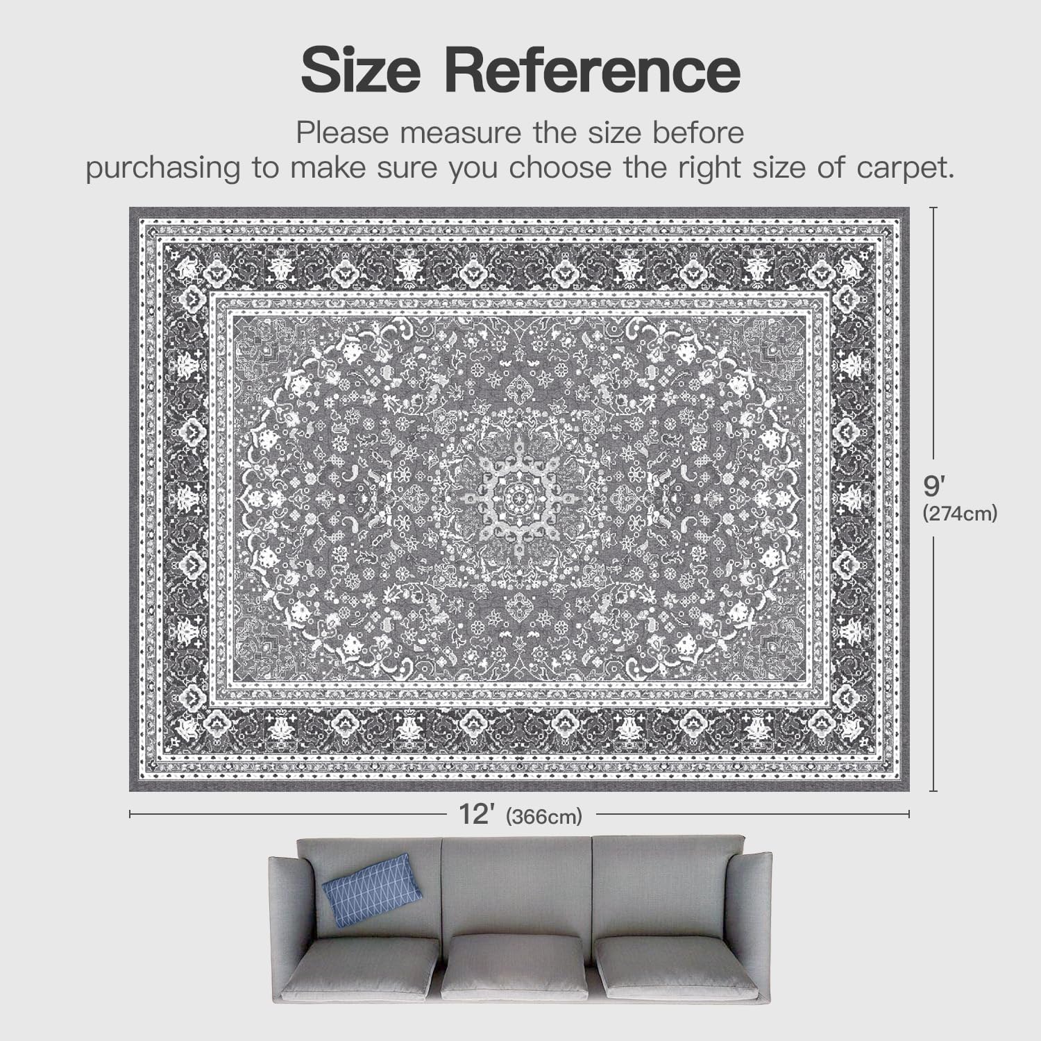 Light‑Grey Oriental Washable Area Rug