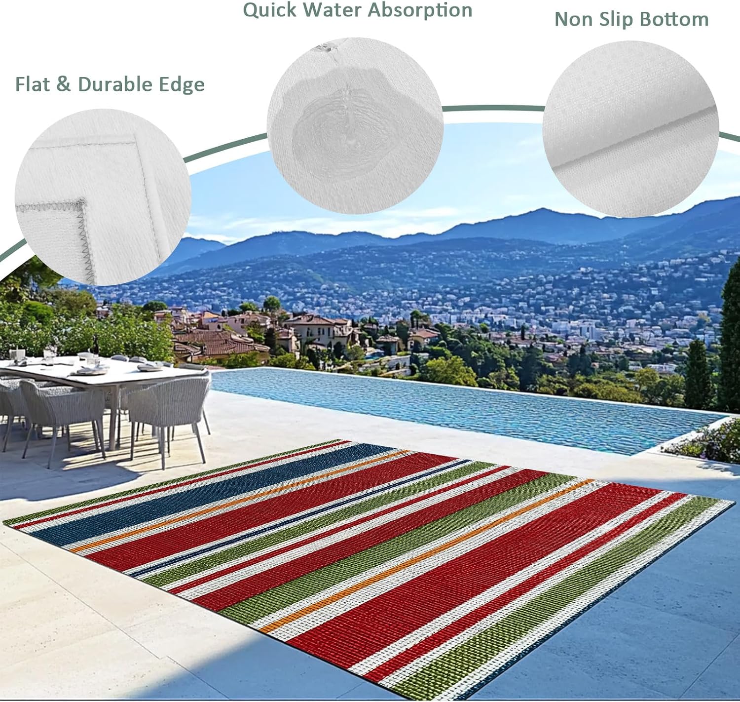 Striped Plastic Straw Indoor‑Outdoor Area Rug