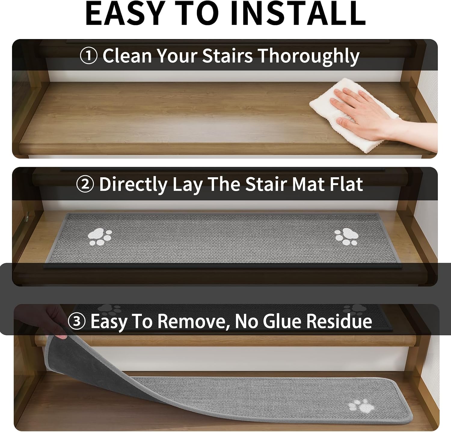 15‑Pack Gray Non‑Slip Stair Treads