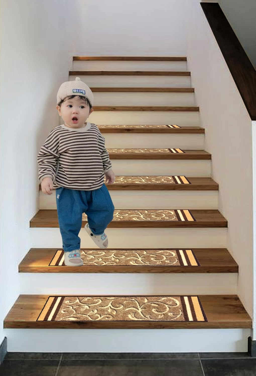 Rubber‑Backed Floral Skid‑Resistant Stair Treads