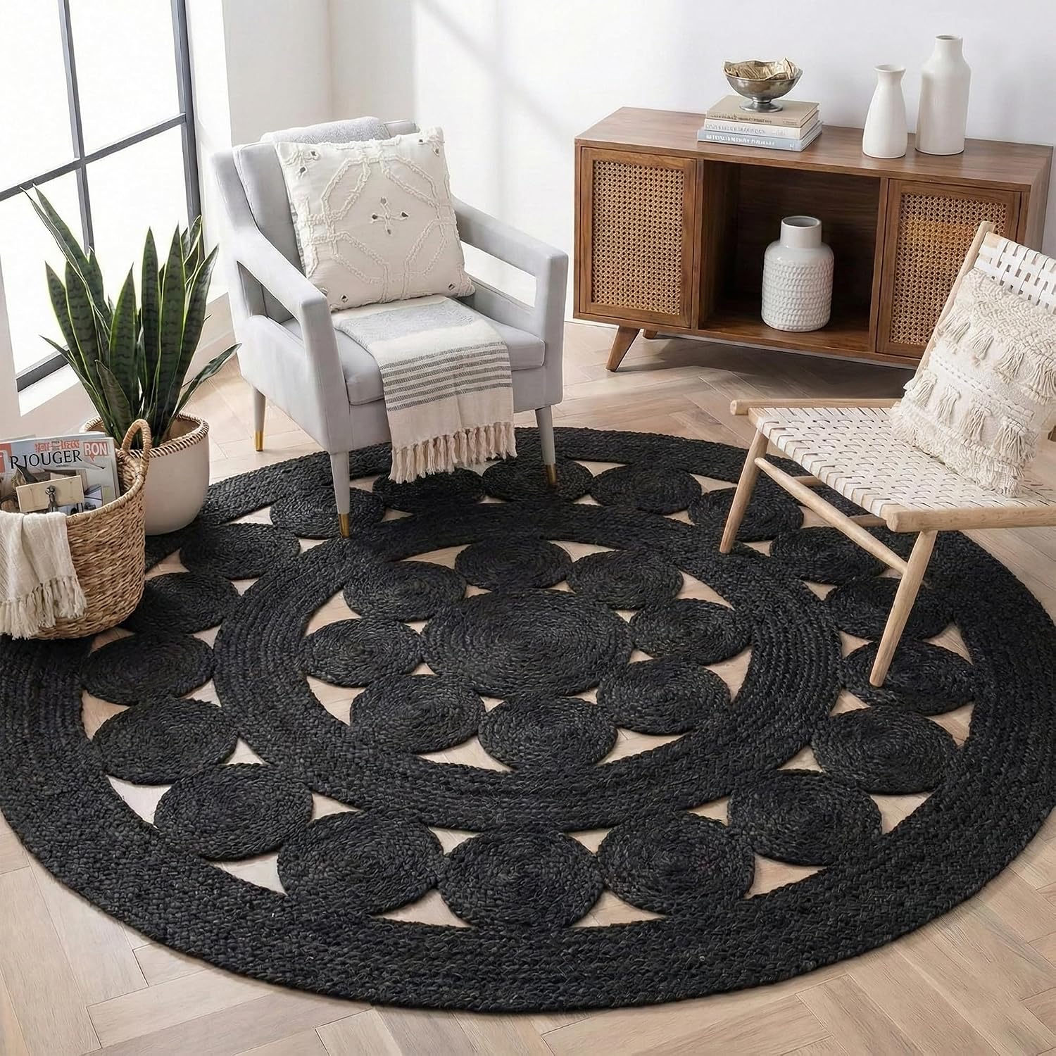 Round Braided Reversible Natural Jute Area Rug