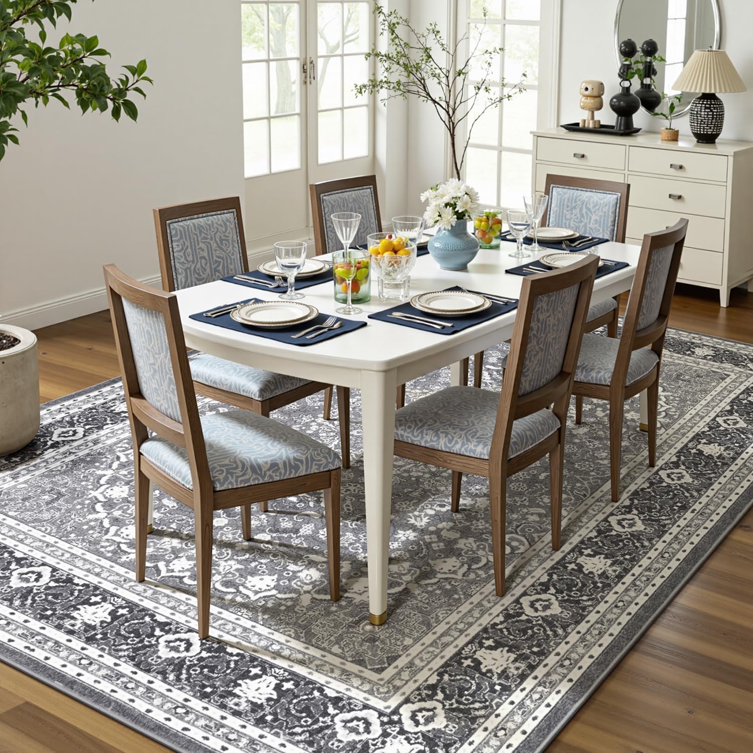 Light‑Grey Oriental Washable Area Rug