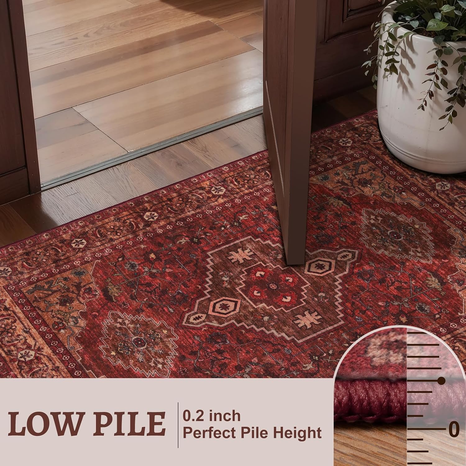 Red Washable Non‑Slip Area Rug