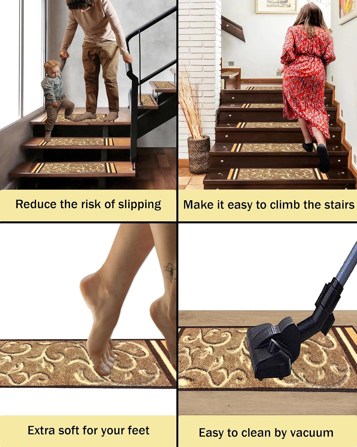 Rubber‑Backed Floral Skid‑Resistant Stair Treads
