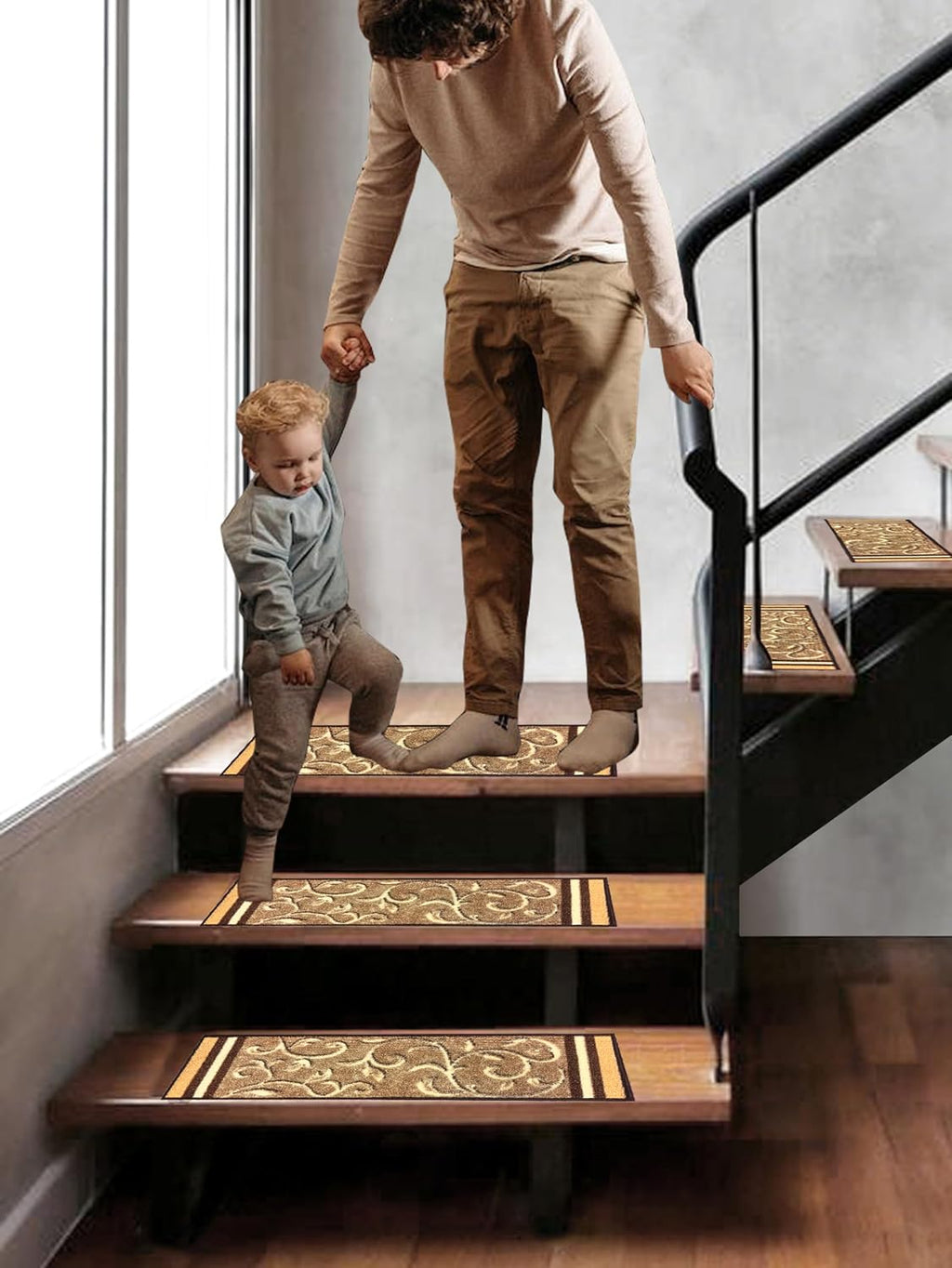 Rubber‑Backed Floral Skid‑Resistant Stair Treads