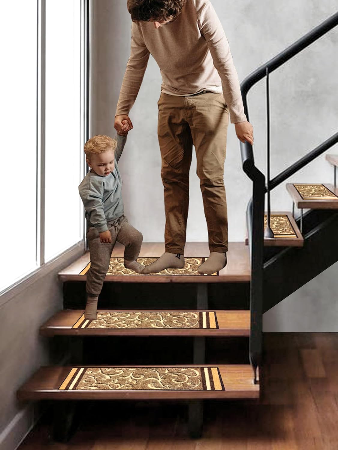 Rubber‑Backed Floral Skid‑Resistant Stair Treads
