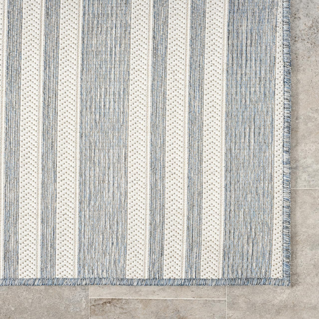 Blue Striped UV‑Protected Indoor‑Outdoor Area Rug