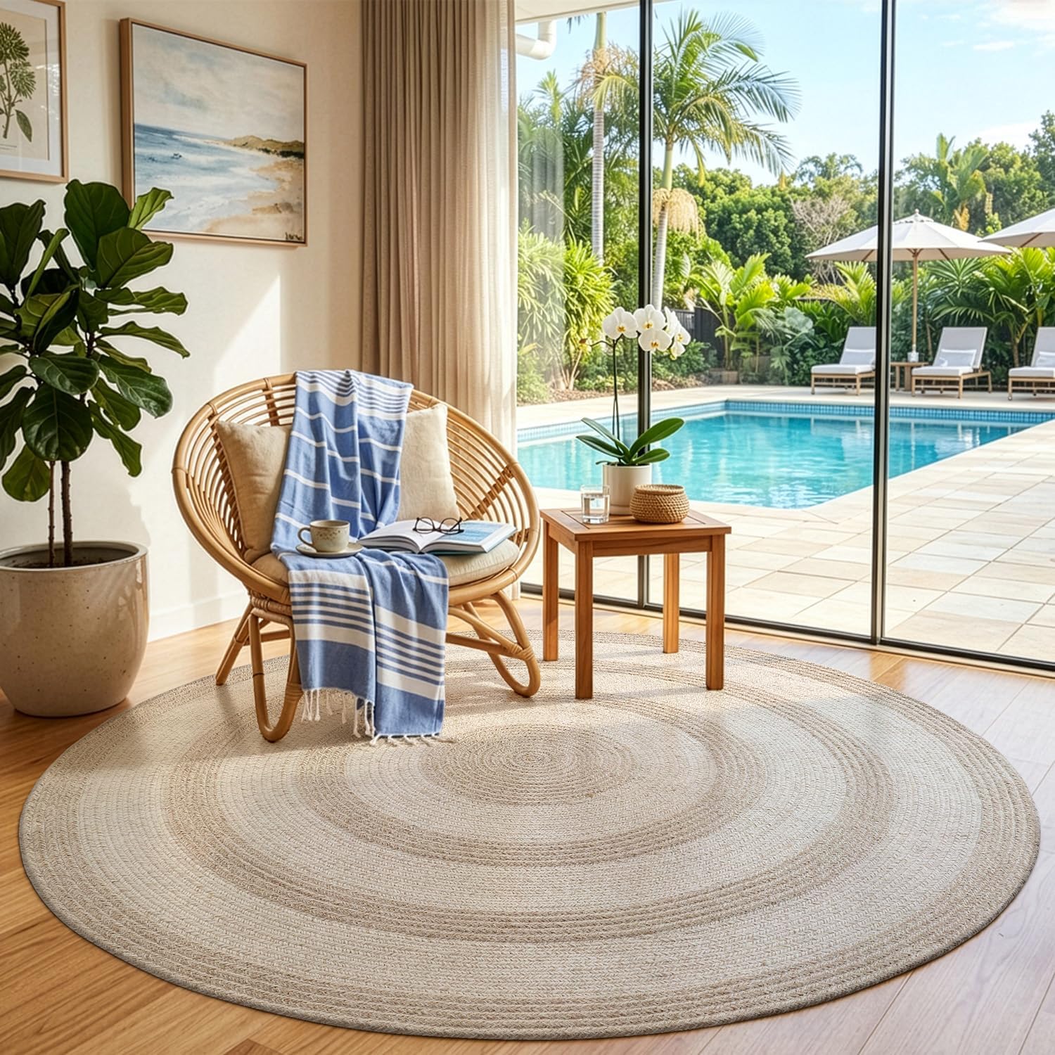 Braided Natural Jute Round Farmhouse Rug