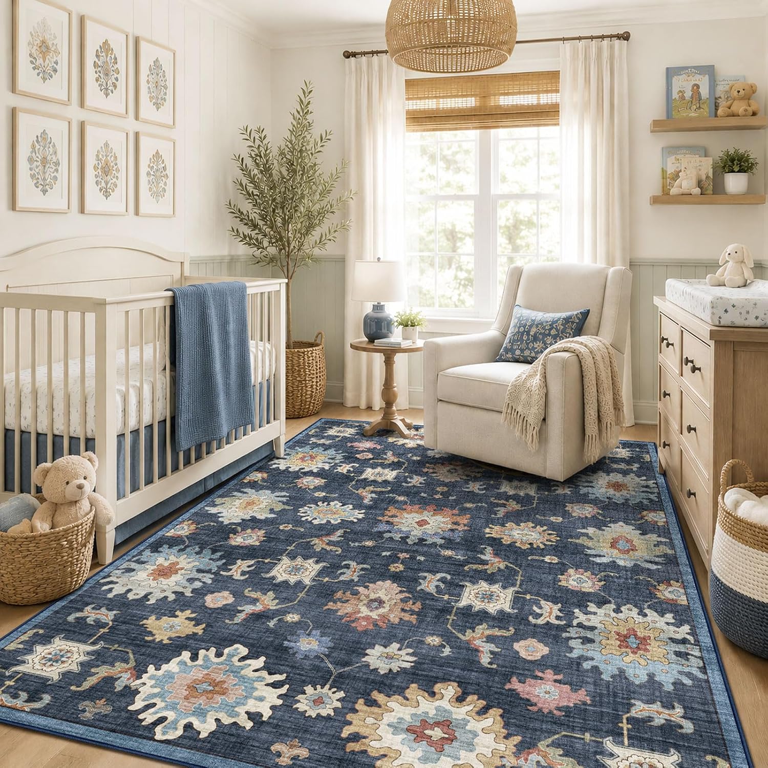 Boho Distressed Oriental Washable Area Rug
