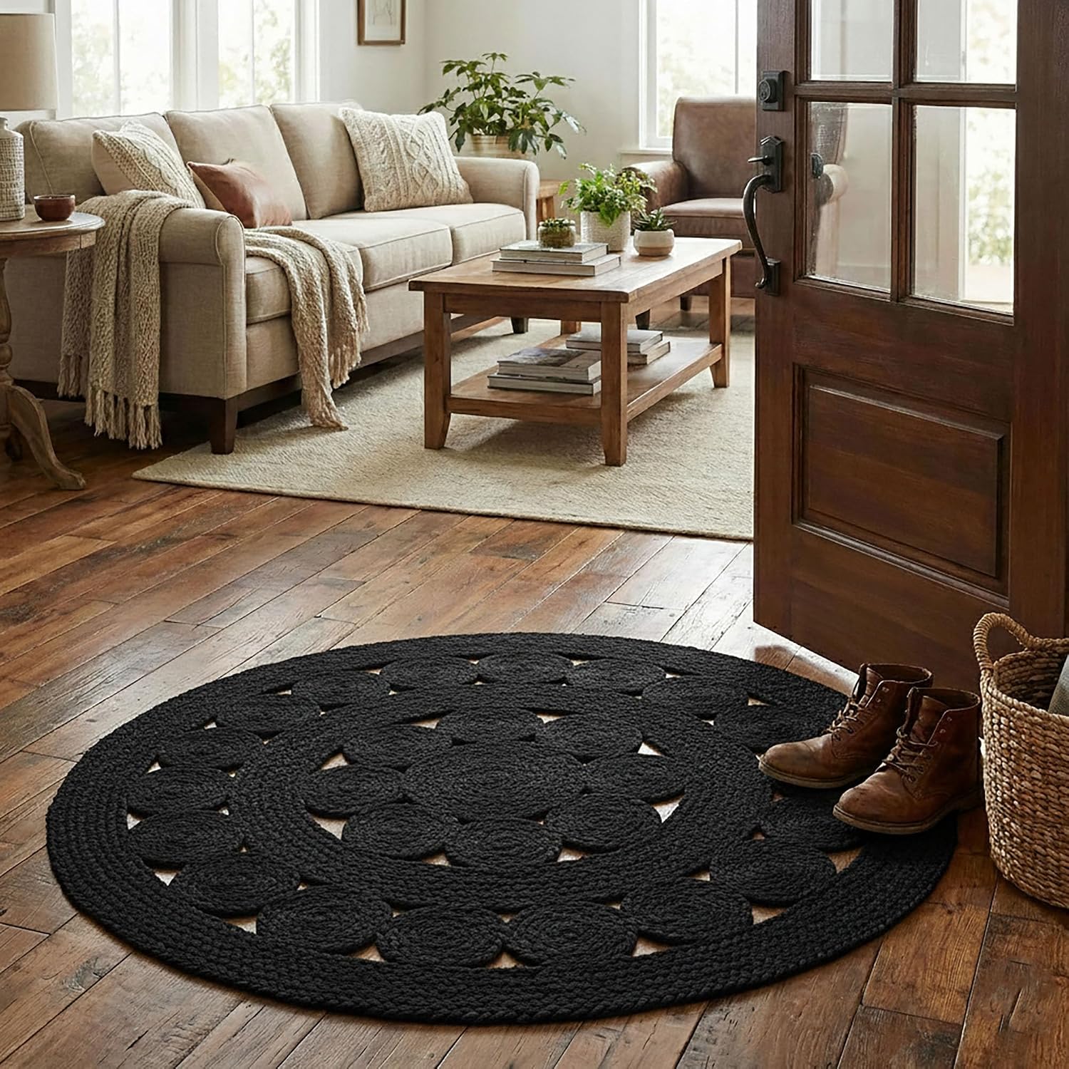 Round Braided Reversible Natural Jute Area Rug