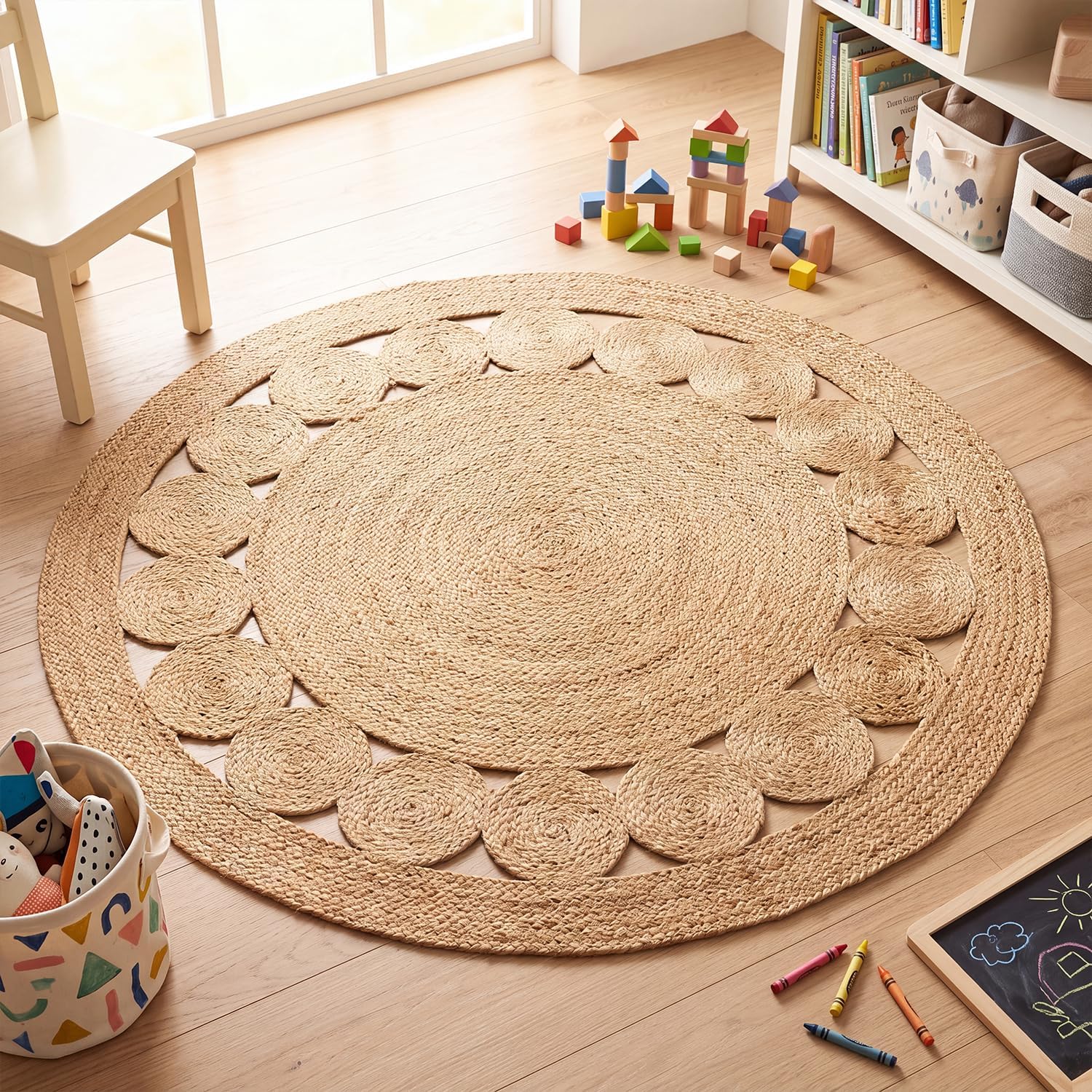 Hand‑Woven Natural Jute Round Farmhouse Rug