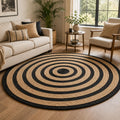 Handmade Black‑Ring Jute Round Farmhouse Rug