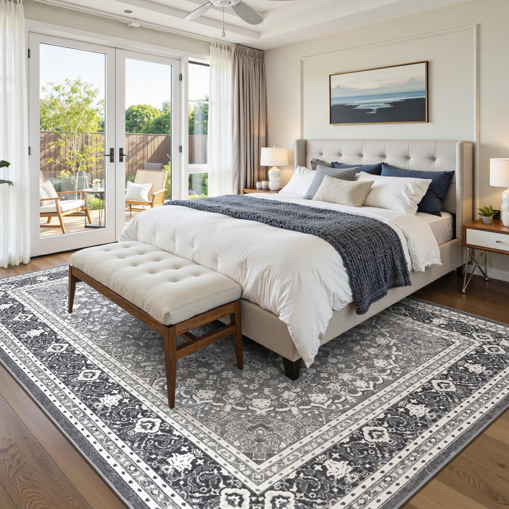 Light‑Grey Oriental Washable Area Rug