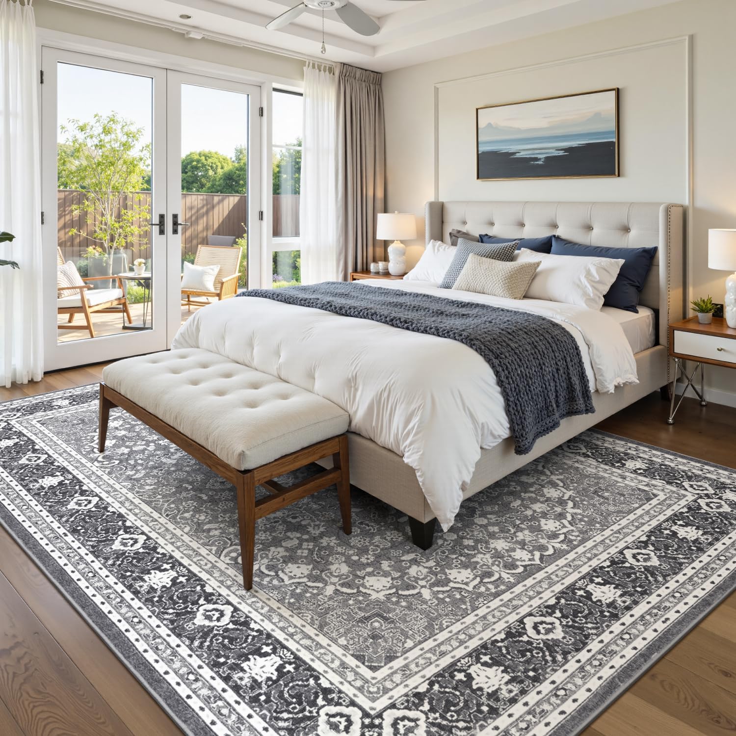 Light‑Grey Oriental Washable Area Rug