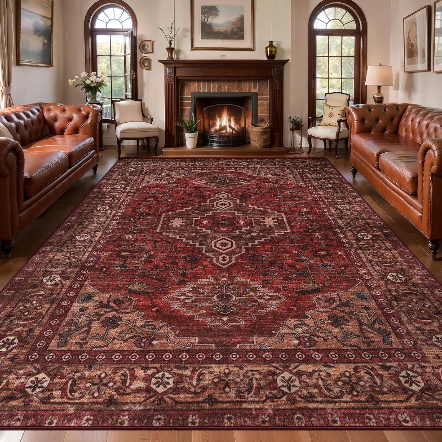 Red Washable Non‑Slip Area Rug