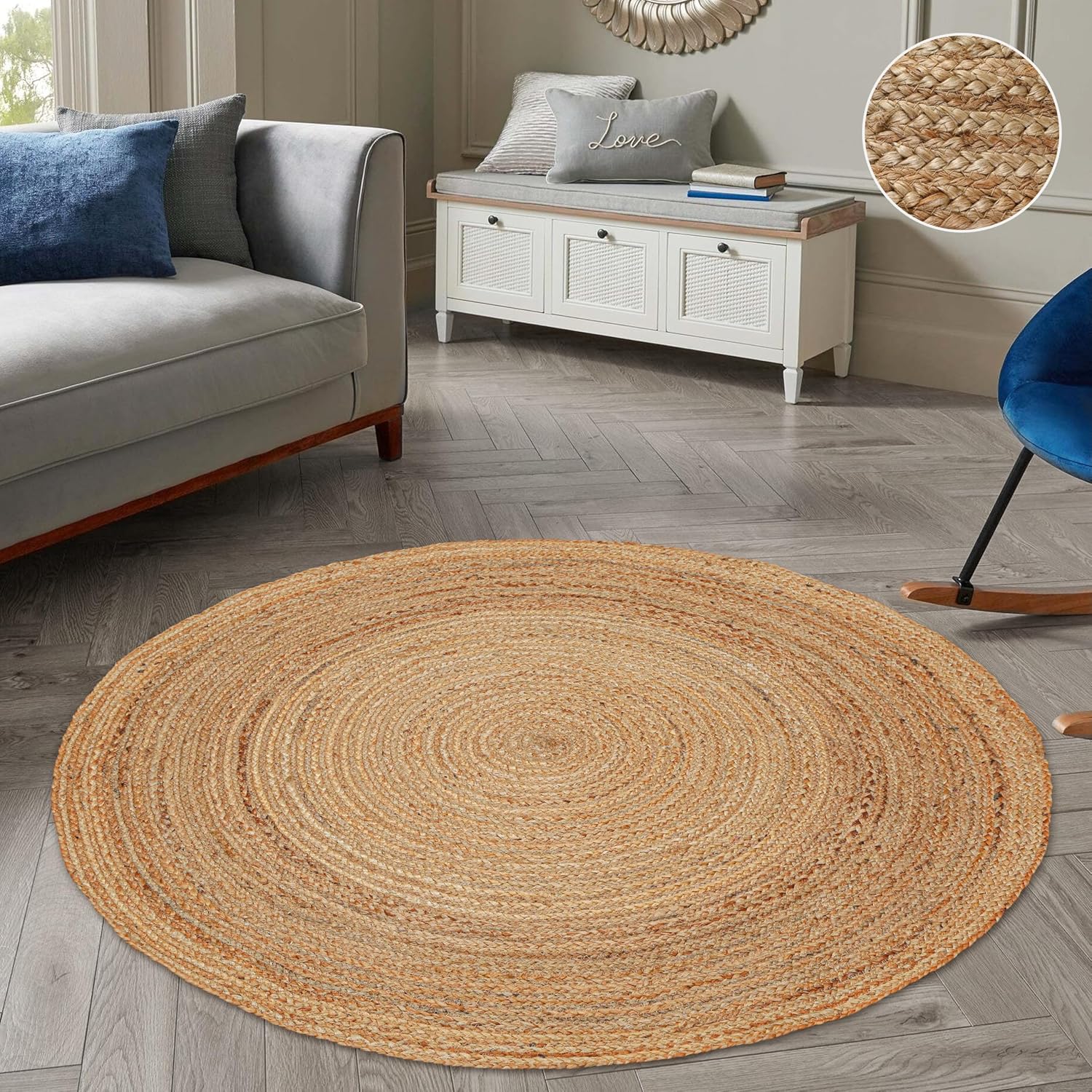 Hand‑Woven Braided Jute Round Area Rug
