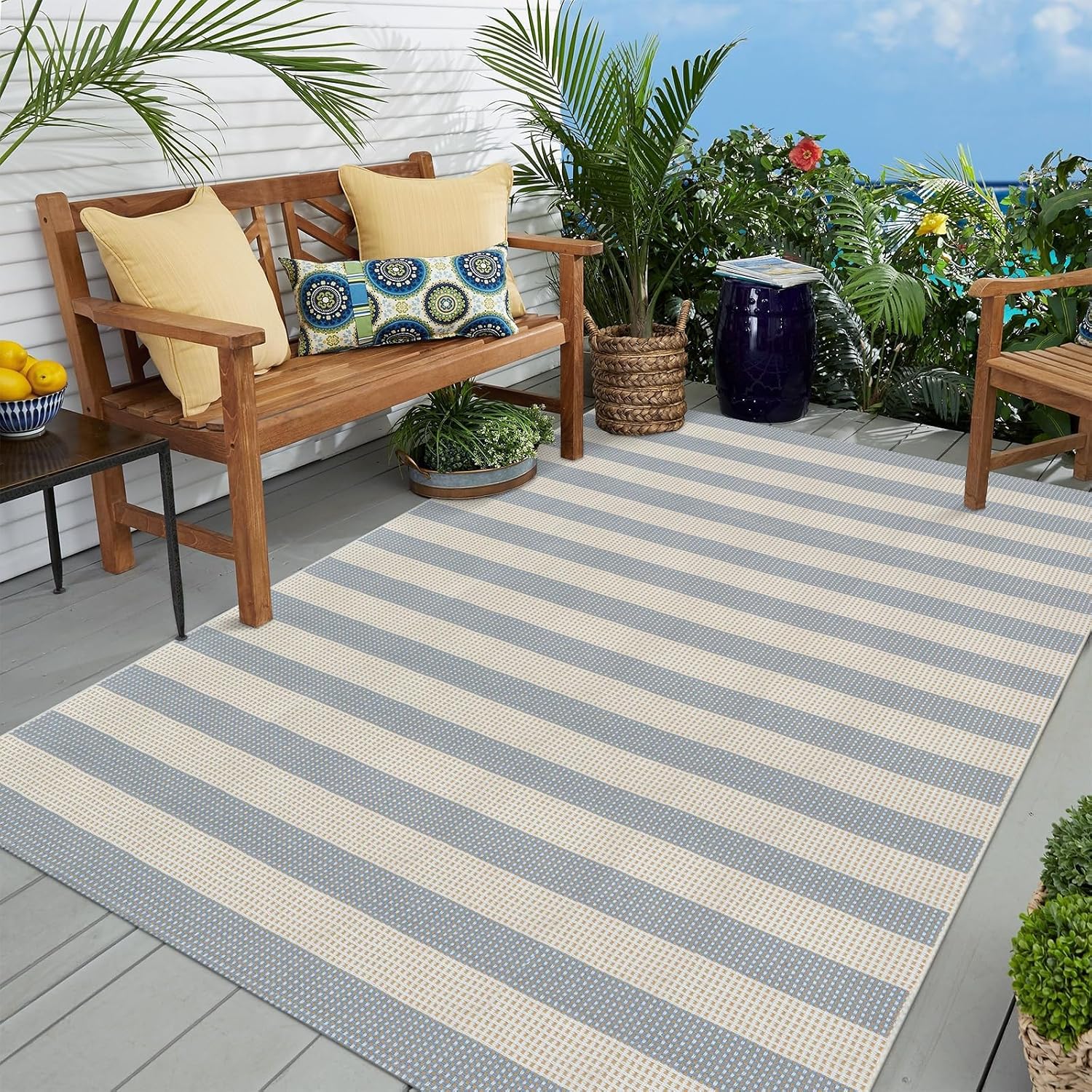 Striped Washable Indoor‑Outdoor Area Rug