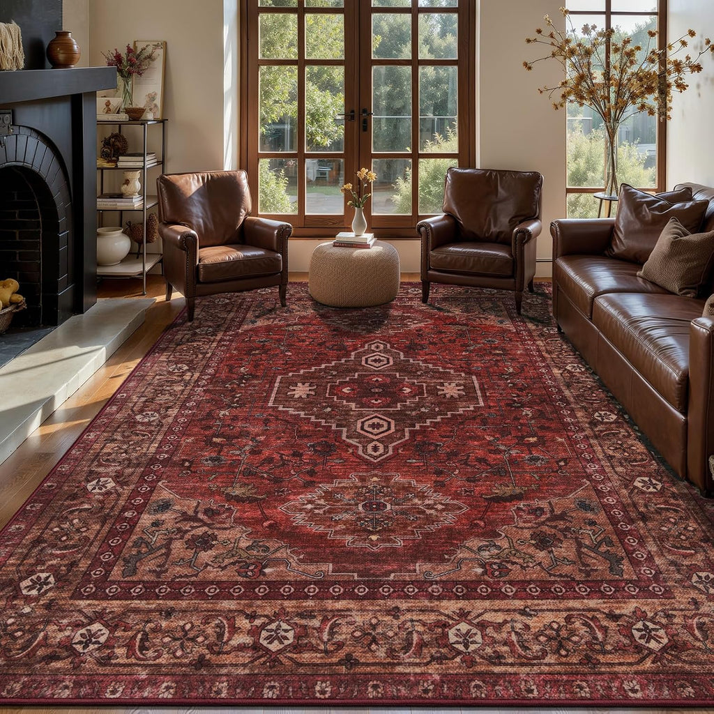 Red Washable Non‑Slip Area Rug