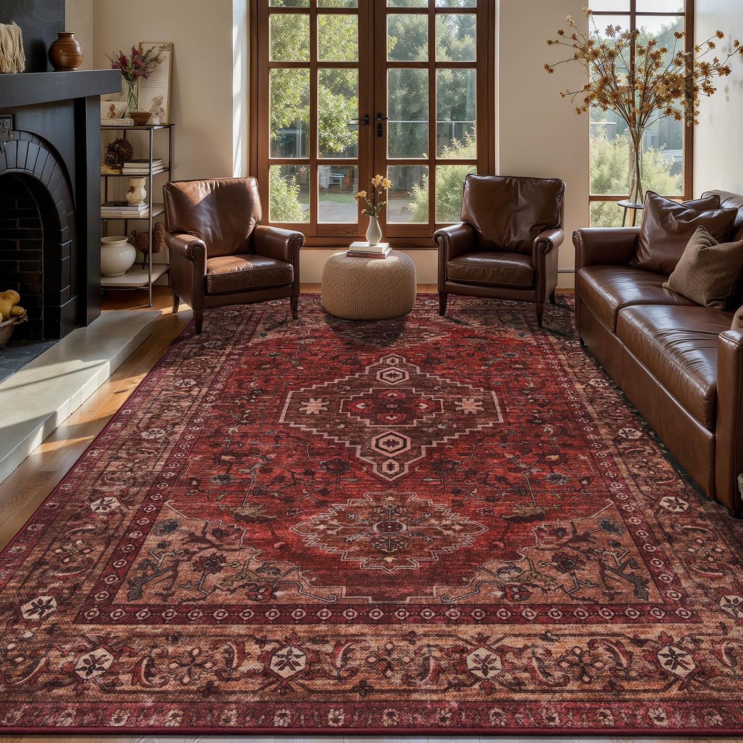 Red Washable Non‑Slip Area Rug