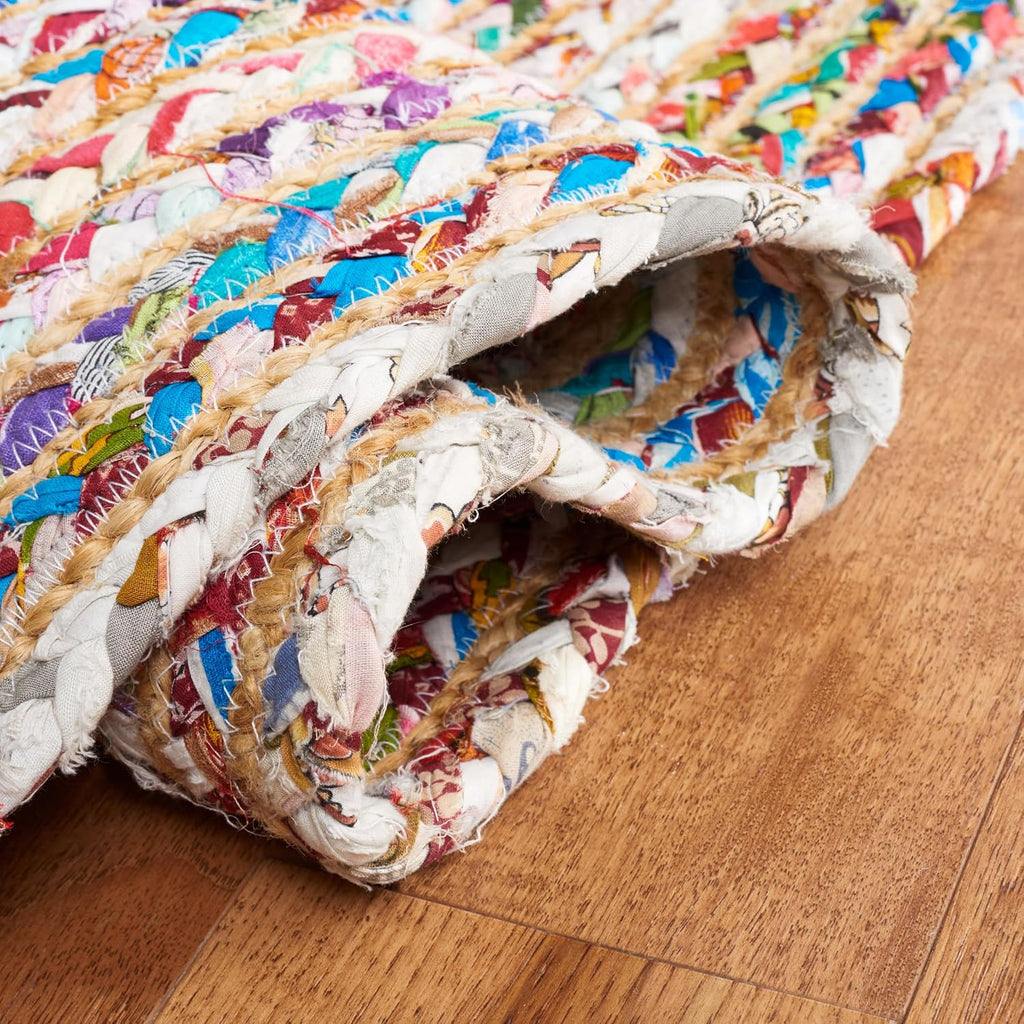 Braided Multicolor Beige Jute Round Rug