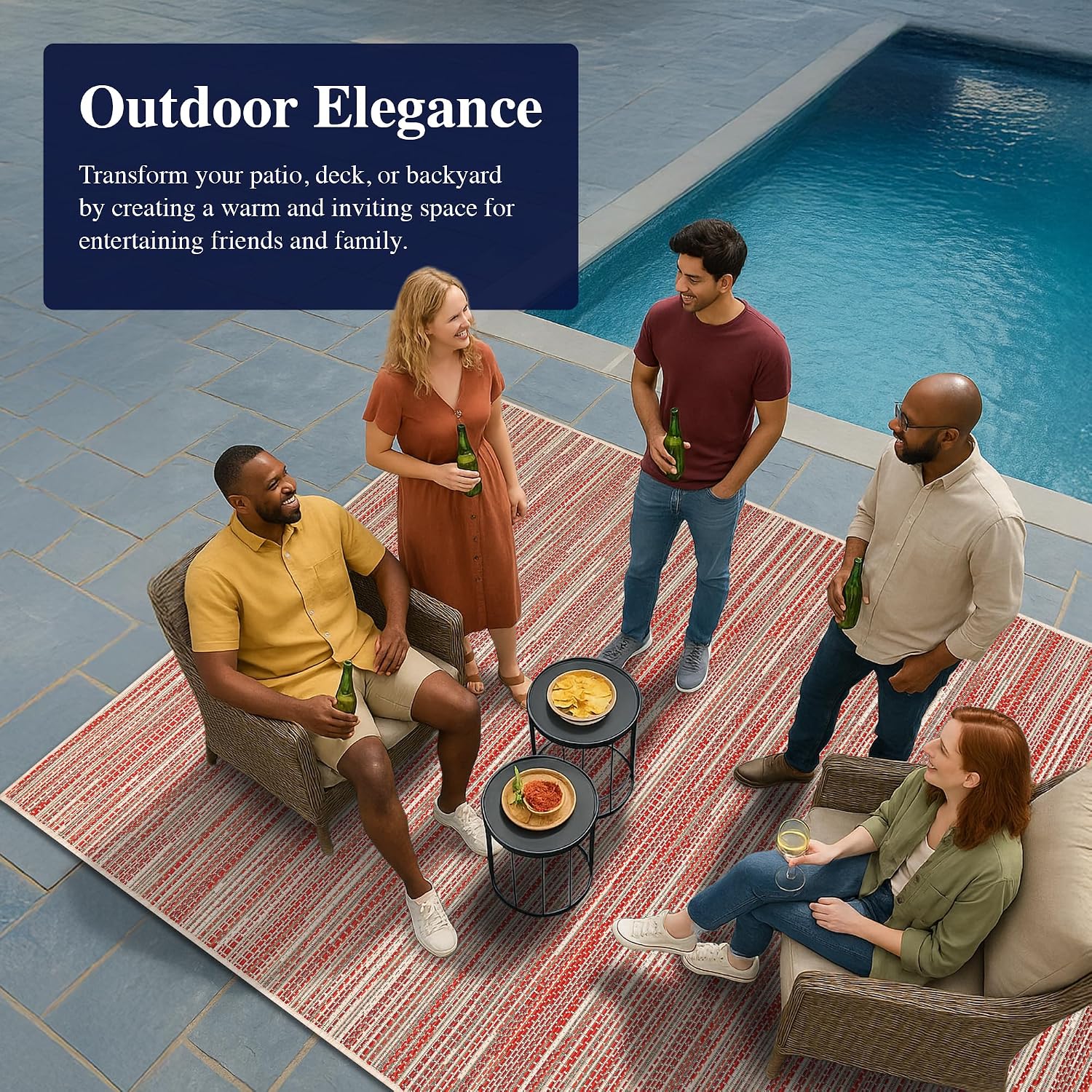 Salmon Striped Flatweave Indoor‑Outdoor Area Rug