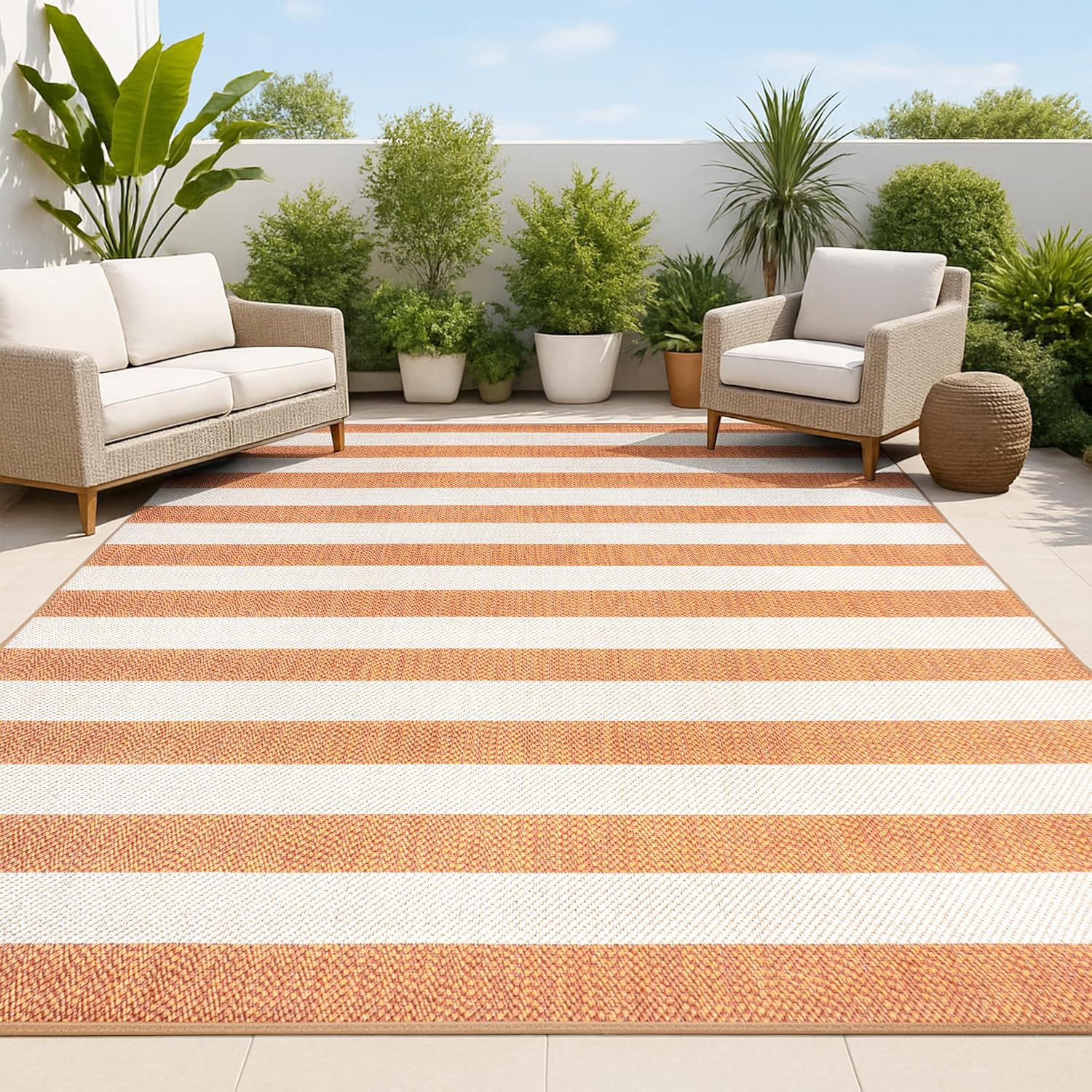 Orange‑Beige Two‑Tone Indoor‑Outdoor Area Rug