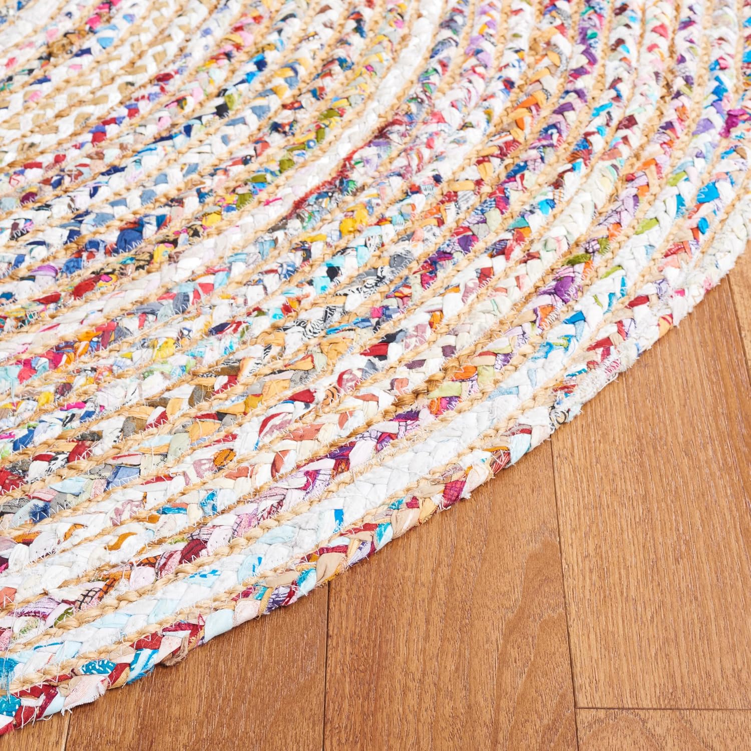 Braided Multicolor Beige Jute Round Rug