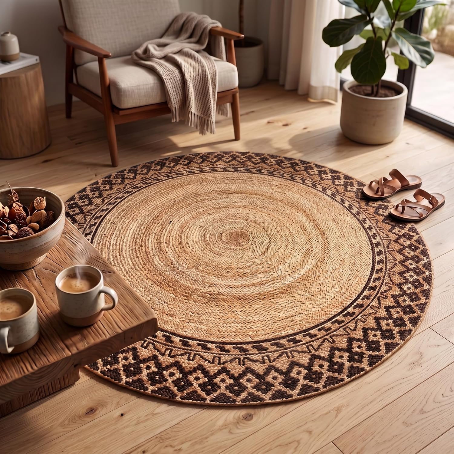 Handwoven Braided Jute Round Area Rug