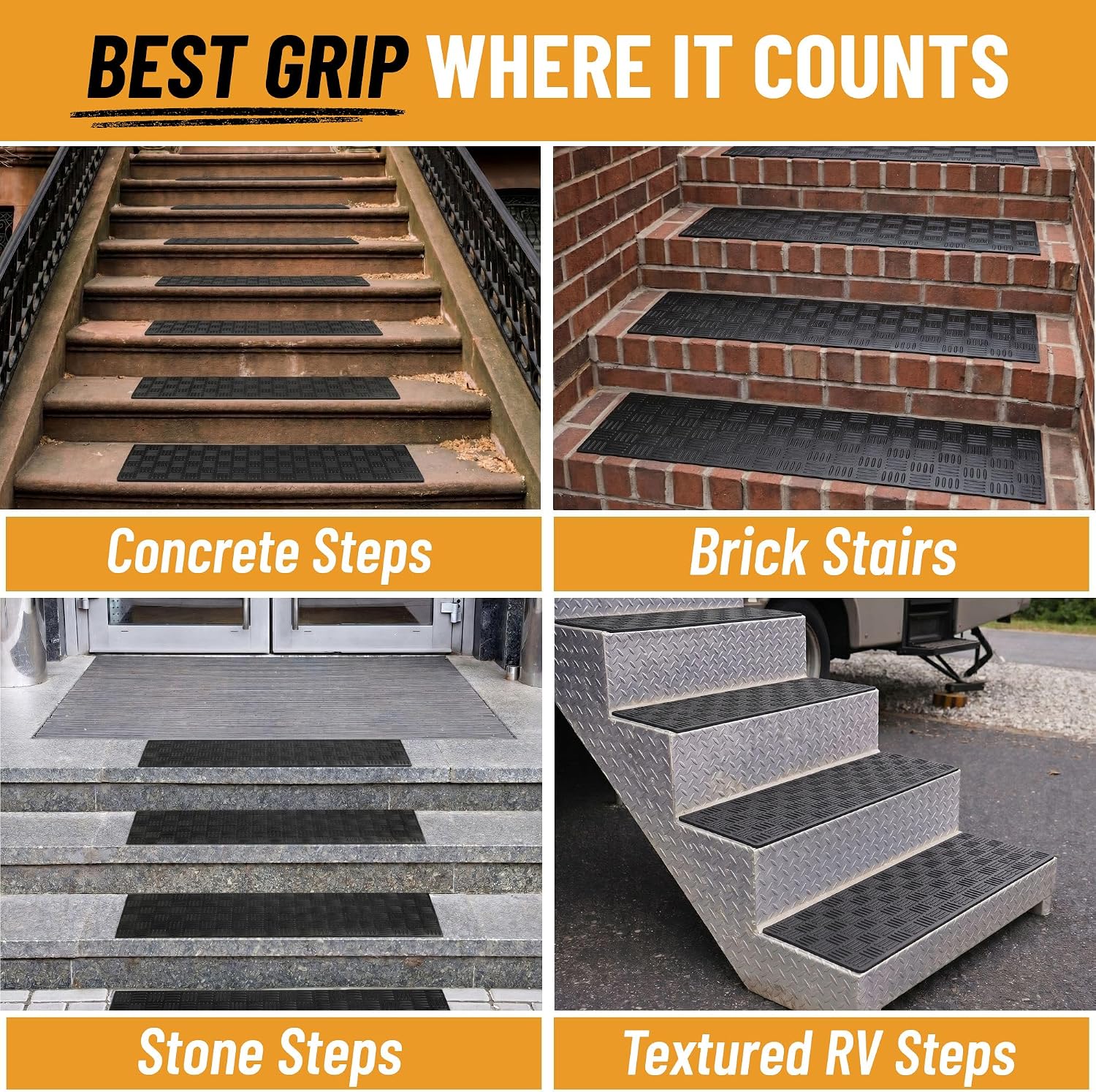 5‑Pack Heavy‑Duty Ribbed Non‑Slip Outdoor Stair Treads