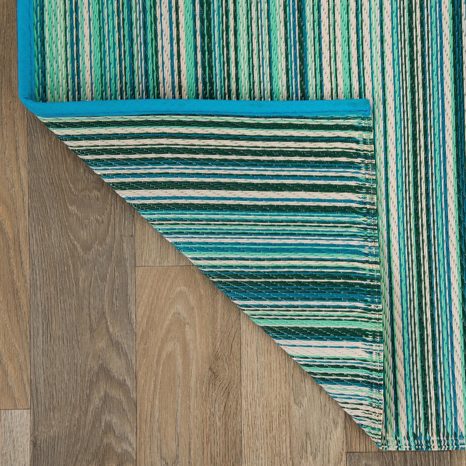 Blue Contemporary Striped Indoor‑Outdoor Area Rug