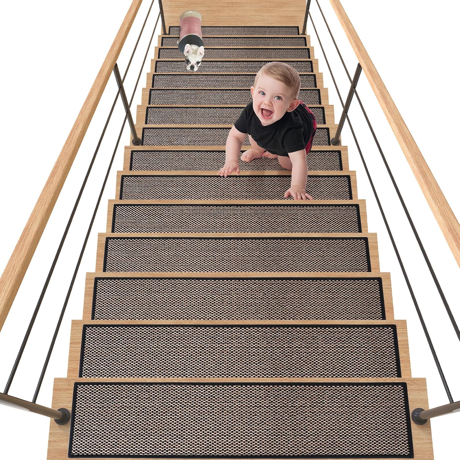 Non‑Slip Rubber Backed Stair Treads 15‑Pack