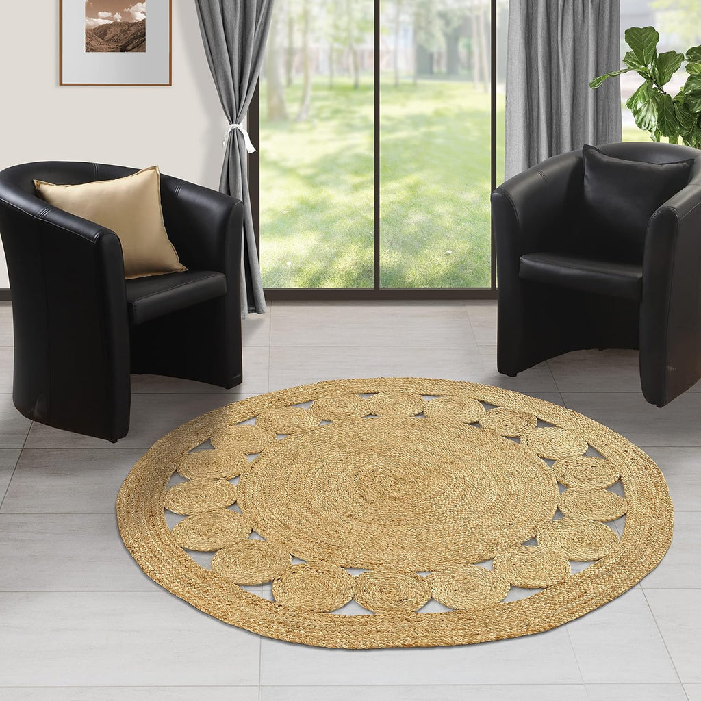 Hand‑Woven Natural Jute Round Farmhouse Rug