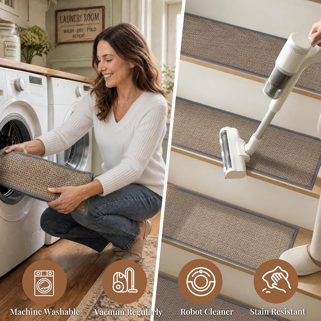 10‑Pack Washable Rubber‑Backed Non‑Slip Stair Treads