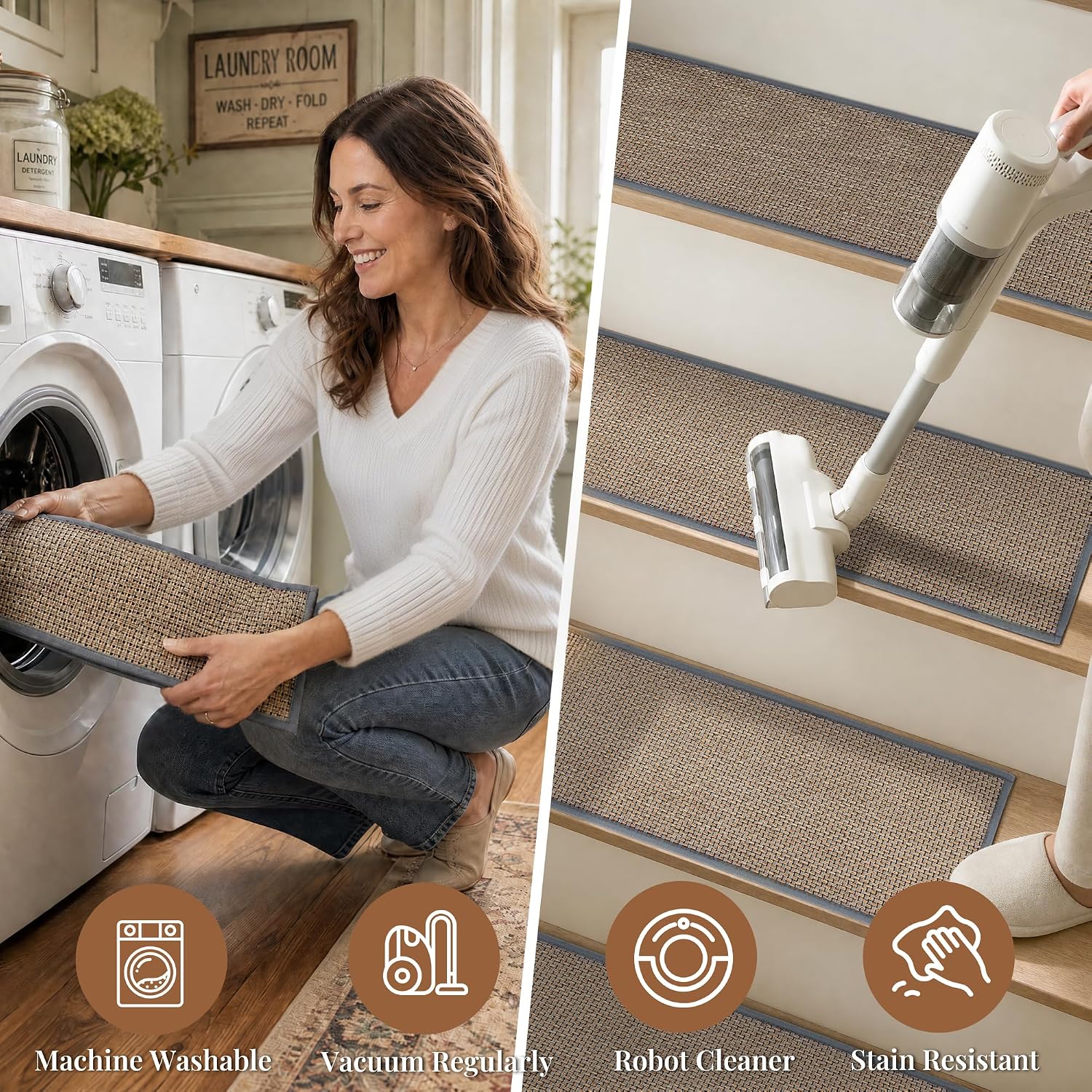 10‑Pack Washable Rubber‑Backed Non‑Slip Stair Treads