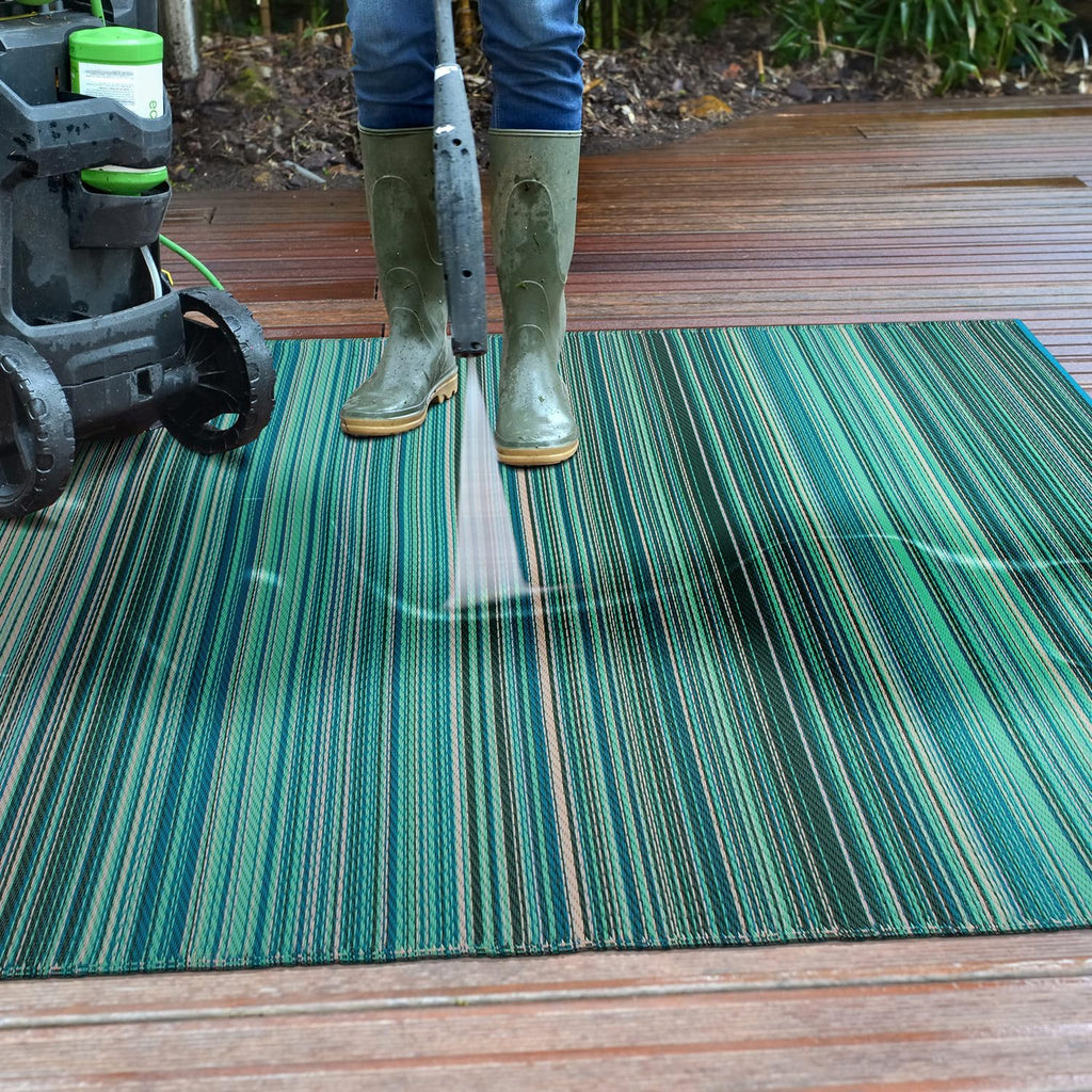 Blue Contemporary Striped Indoor‑Outdoor Area Rug