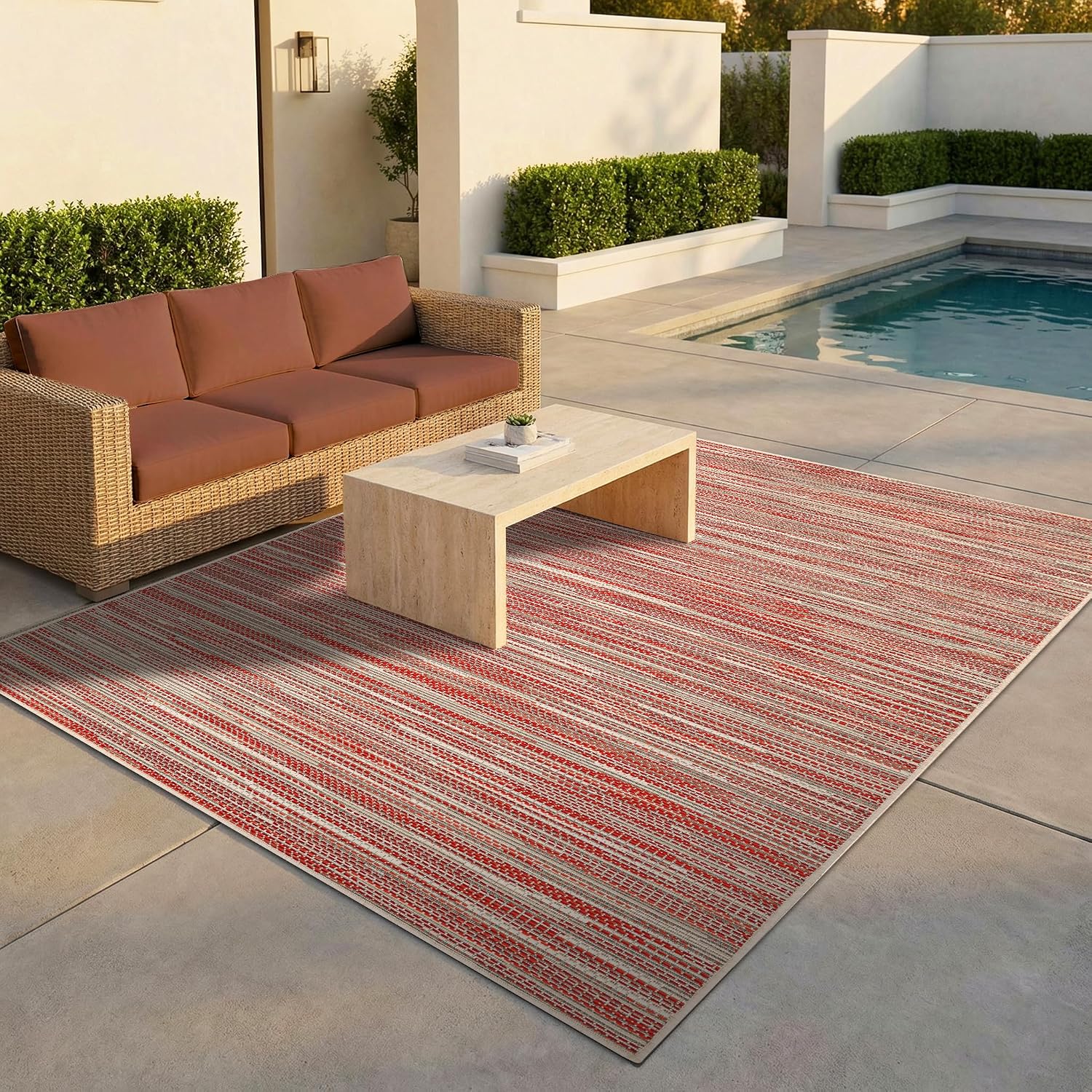 Salmon Striped Flatweave Indoor‑Outdoor Area Rug