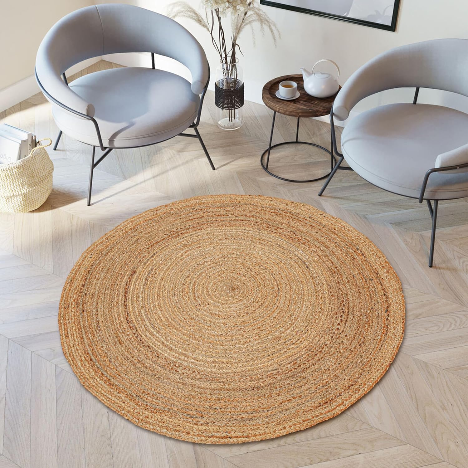 Hand‑Woven Braided Jute Round Area Rug