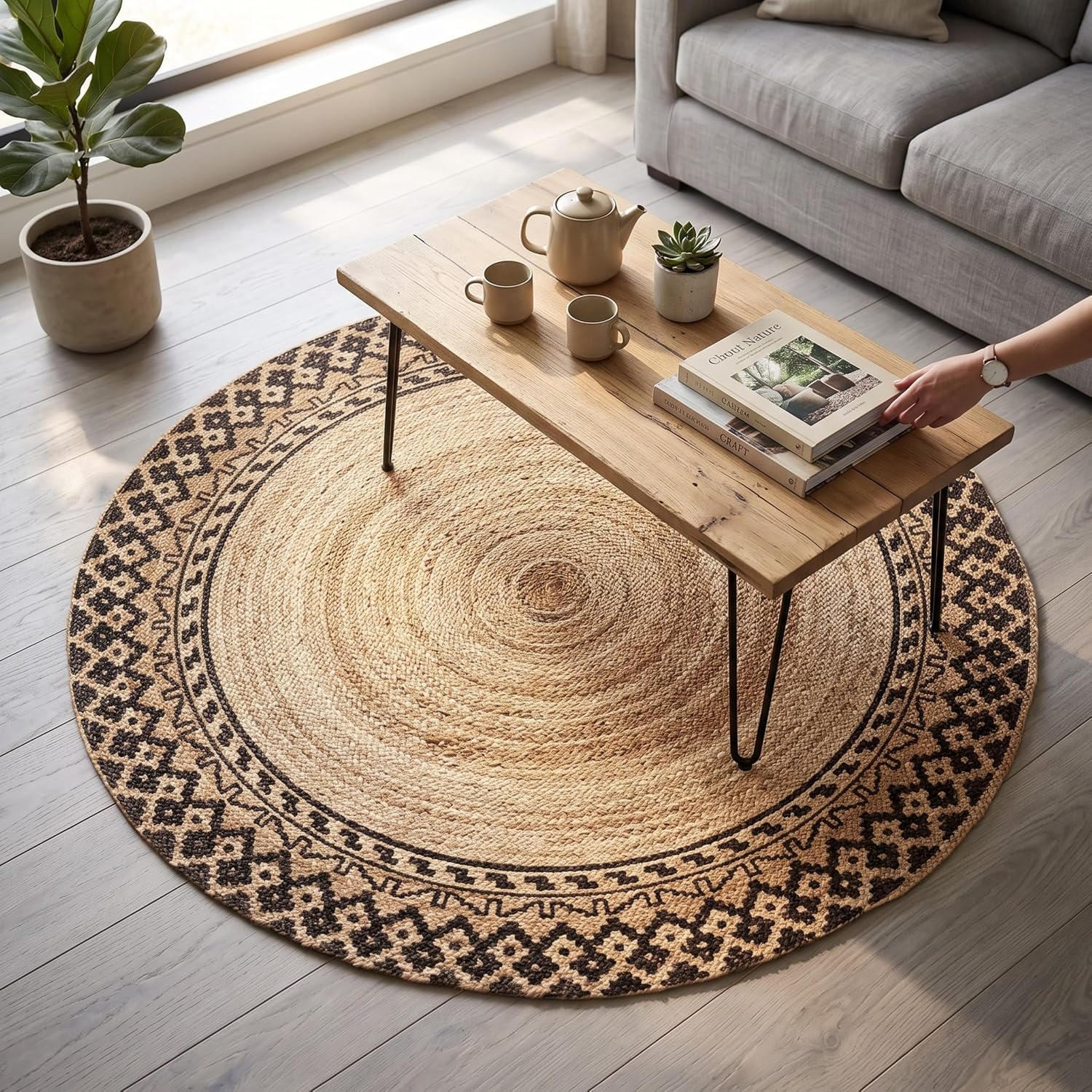Handwoven Braided Jute Round Area Rug
