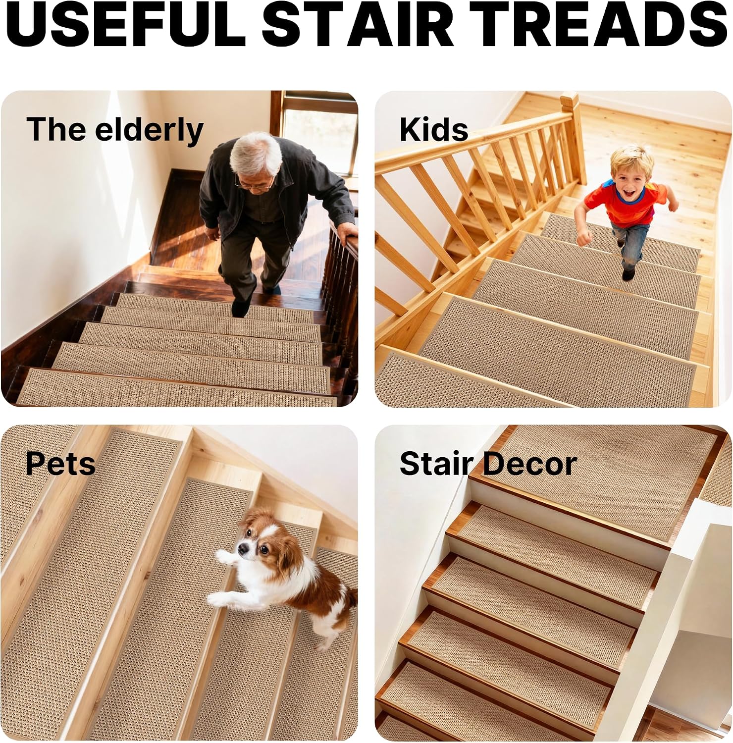 15‑Pack Rubber‑Backed Non‑Slip Stair Treads