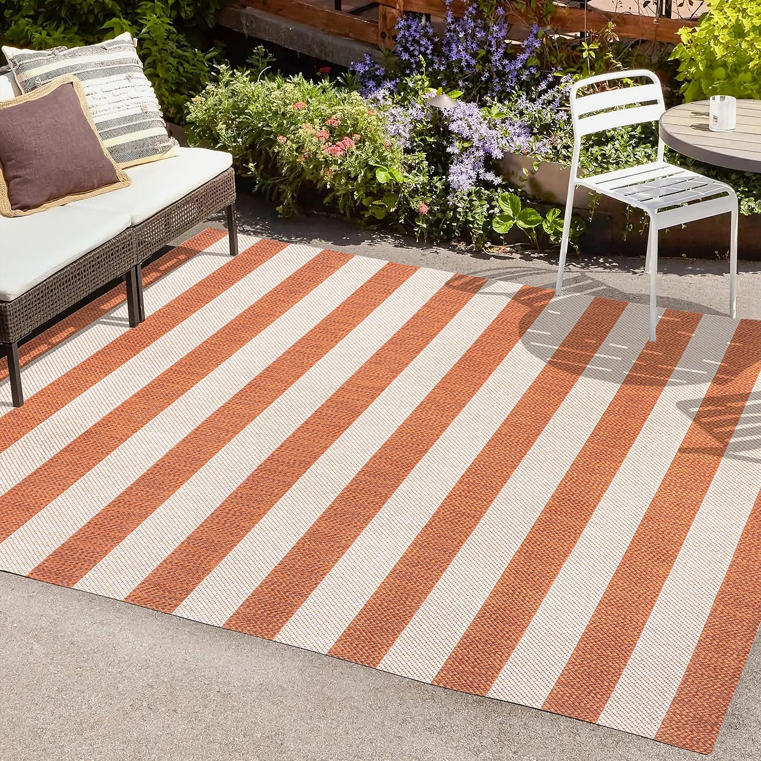 Orange‑Beige Two‑Tone Indoor‑Outdoor Area Rug