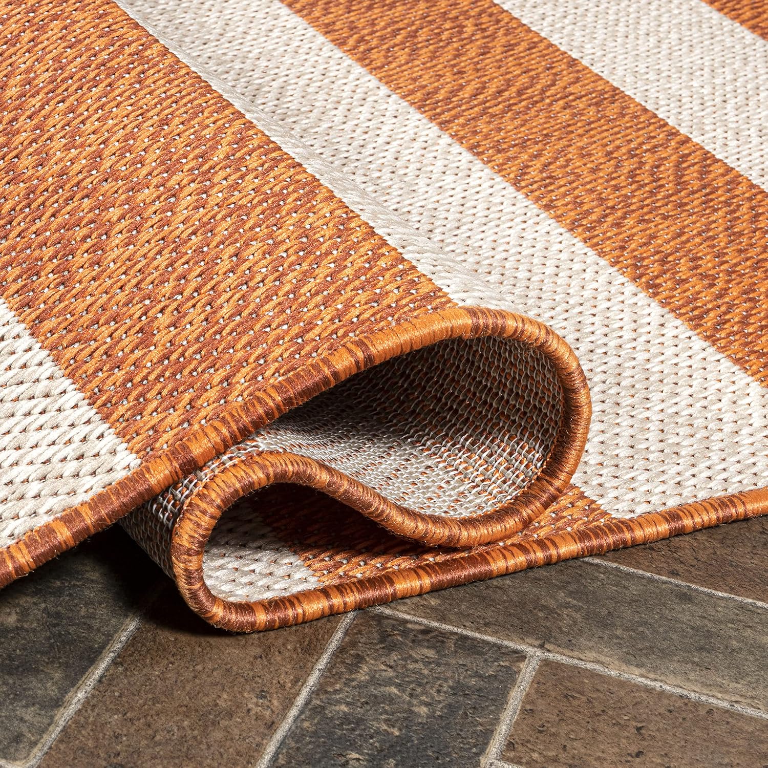 Orange‑Beige Two‑Tone Indoor‑Outdoor Area Rug